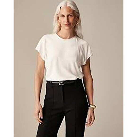 J.CREW Drapey T-Shirt Top XS Ivory Satin Crewneck Minimalist Office NWT B39 - Picture 1 of 6